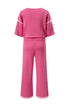 Contrast Trim Textured Knit Half Sleeve Drop Shoulder Drawstring Waist Wide Leg Two Piece Pant Set